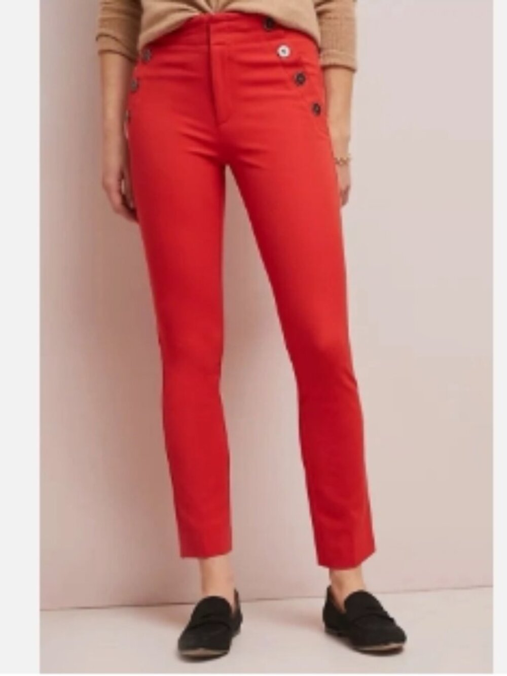 Like New! Anthropologie The Essential Slim Orange Red Button Skinny Cropped 6 - Picture 13 of 13